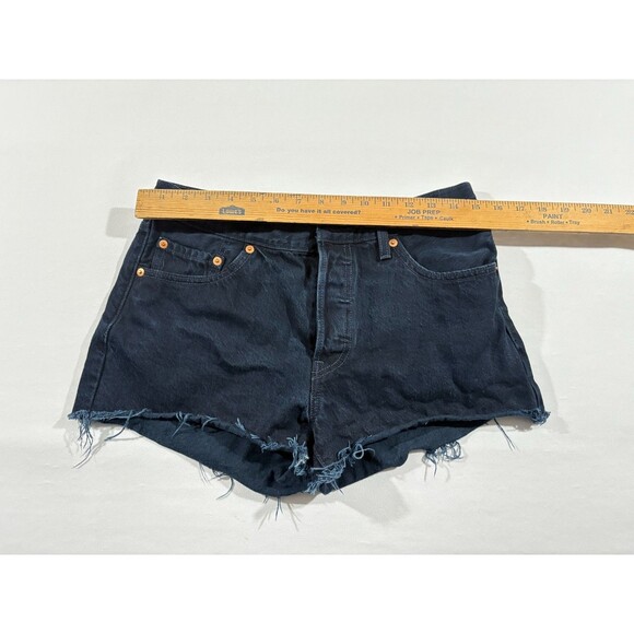 Levi's Raw Hem Shorts Womens 501 Denim Red Tab Dark Wash Button Cutoff Fly Sz 29 - Picture 4 of 16